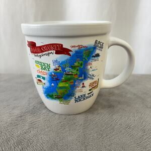 Door County Wisconsin Ceramic Mug Cup White Detailed Multicolor Peninsula Map